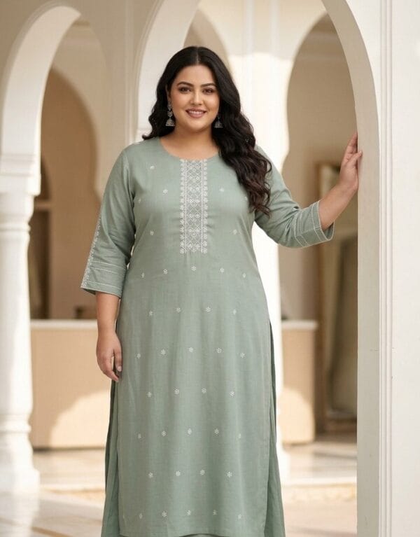 Embroidered Light Green Cotton Kurti Sri Lanka