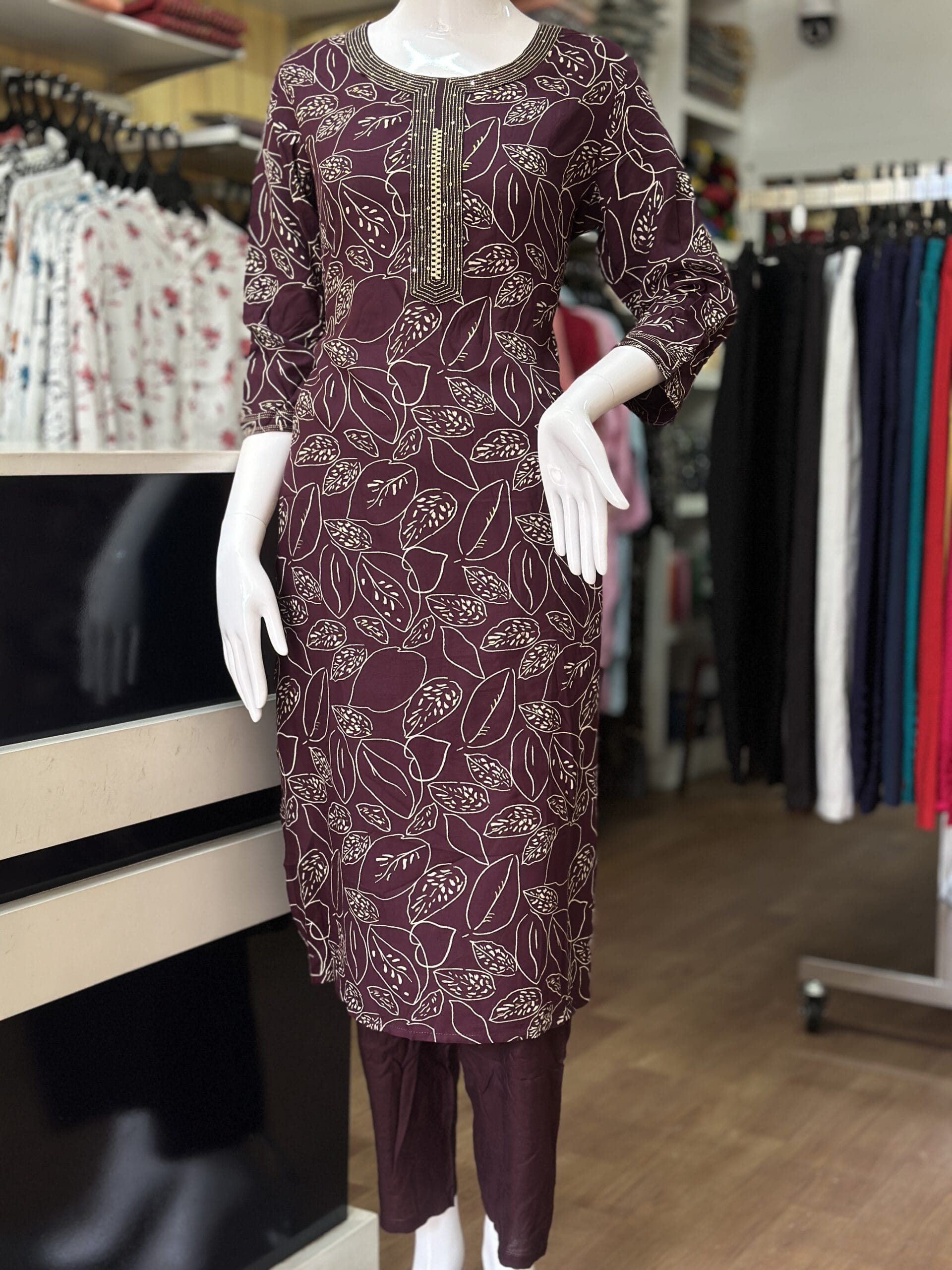 Maroon Printed Two-Piece Kurti Set