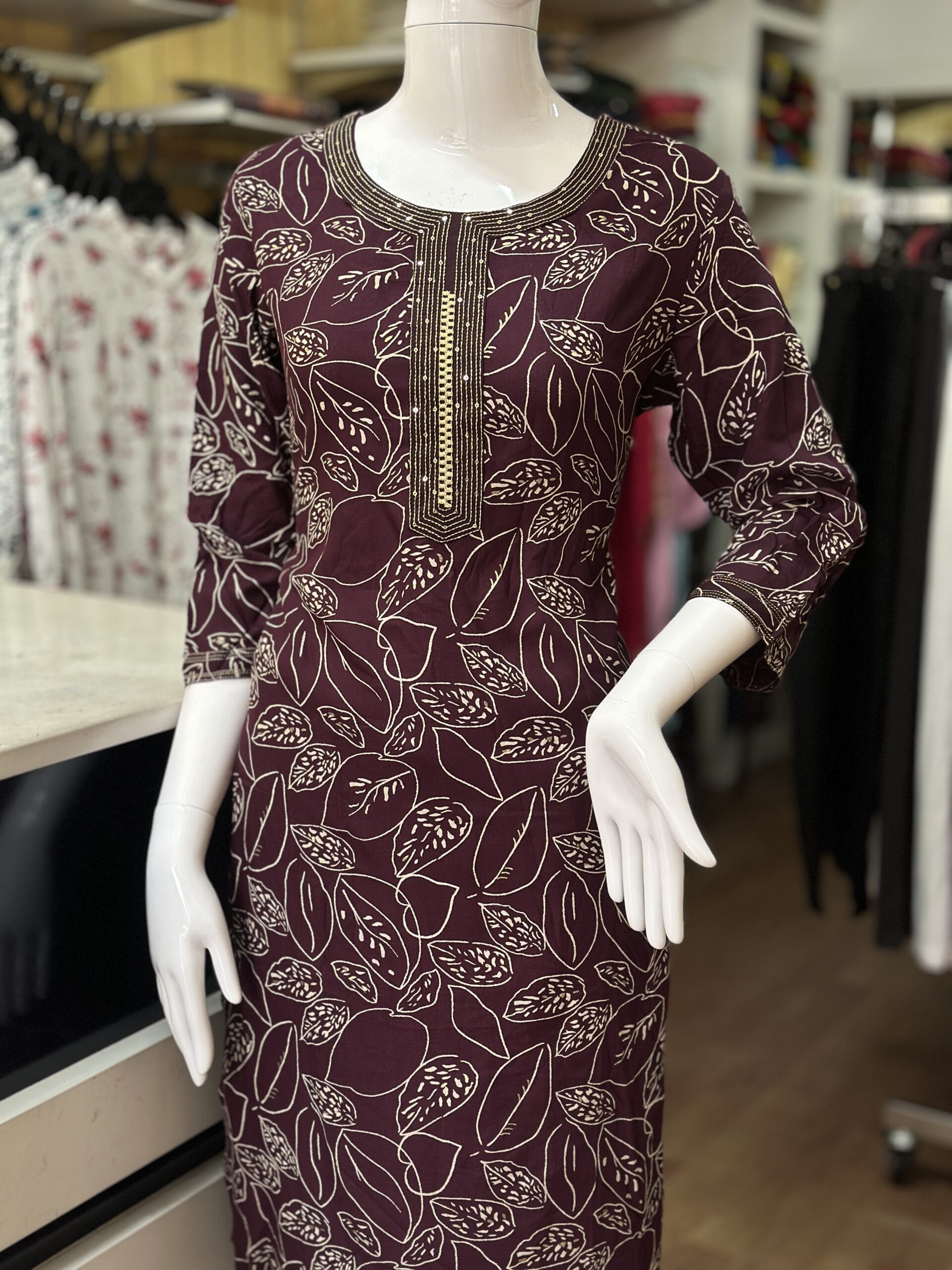 Maroon Printed Two-Piece Kurti Set