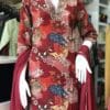 Maroon Floral Cotton V-Neck Set Kurti
