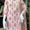 Charming White and Pink V-Neck Kurti Set