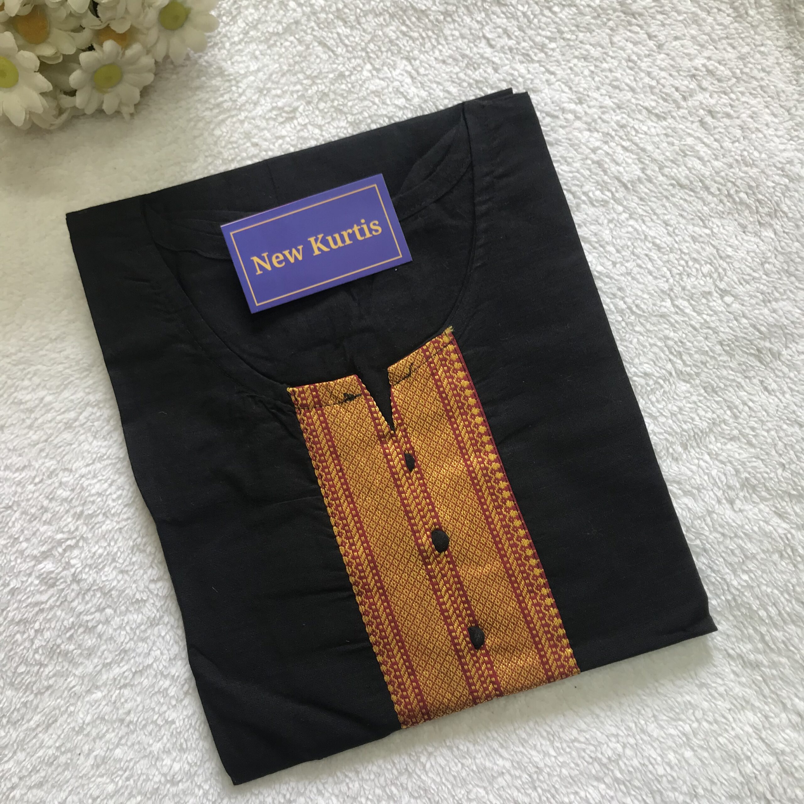 Black Cotton Casual Kurti with Elegant Border