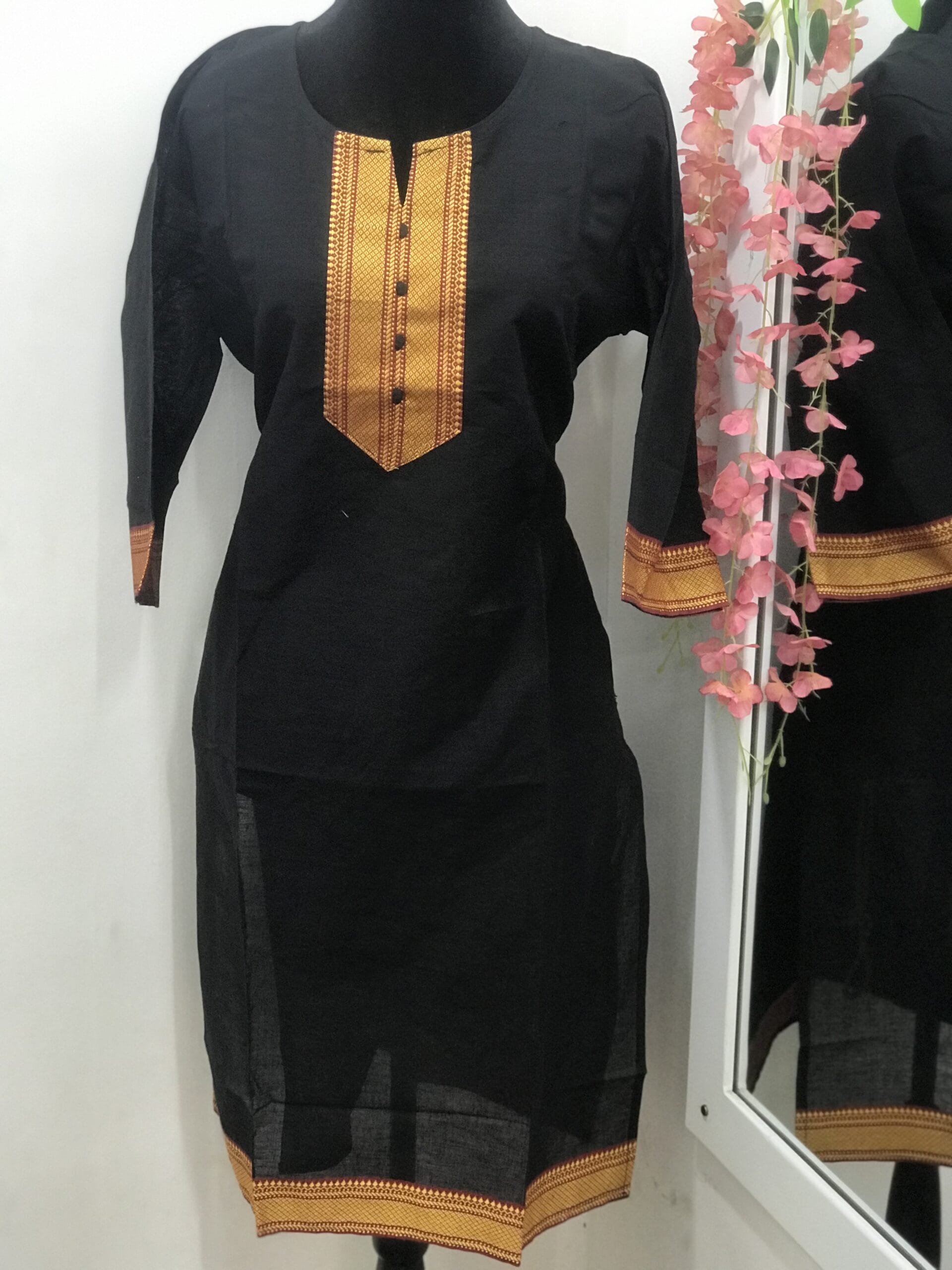 Black Cotton Casual Kurti with Elegant Border