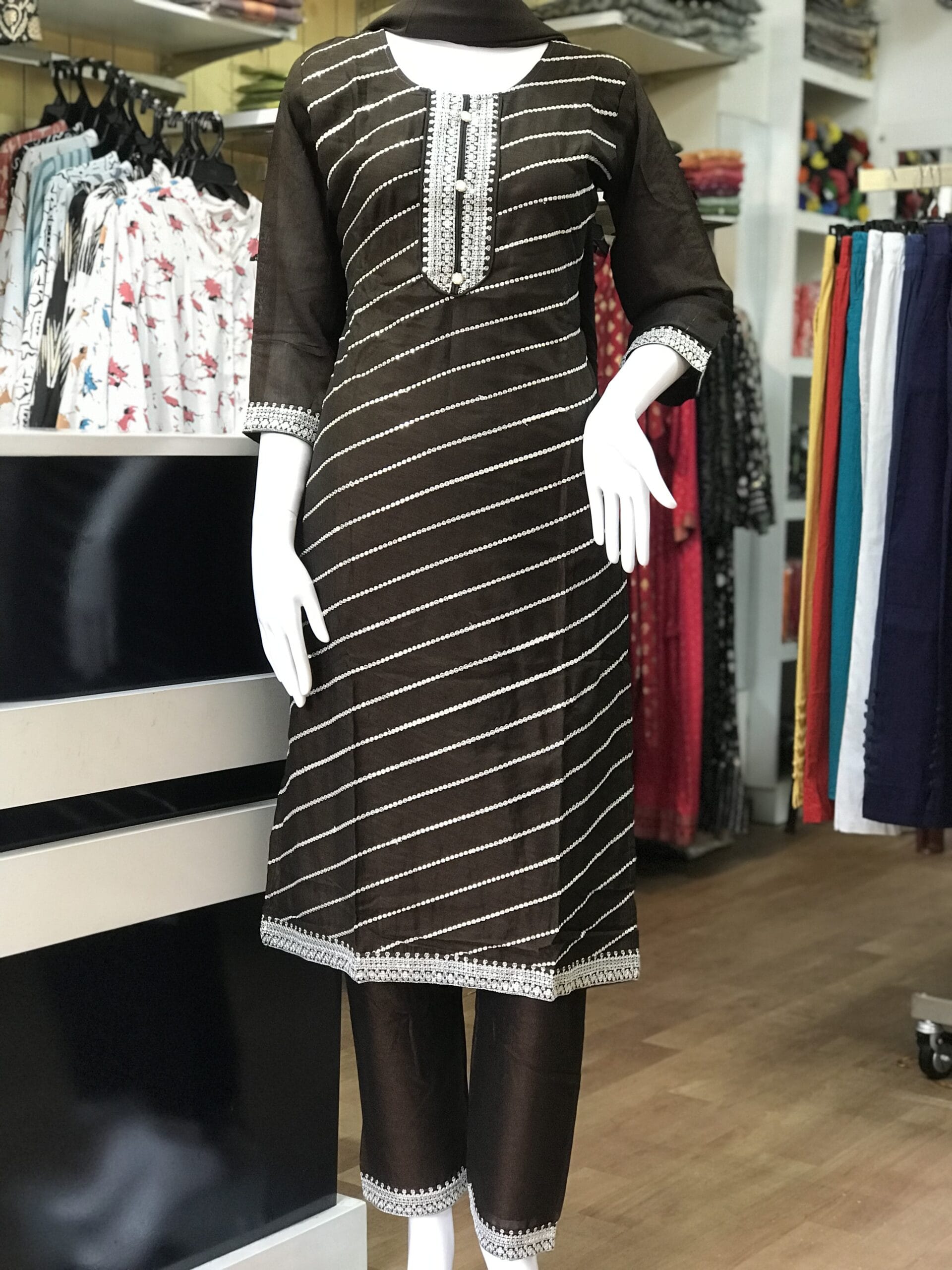 Coffee Brown Embroidered Set