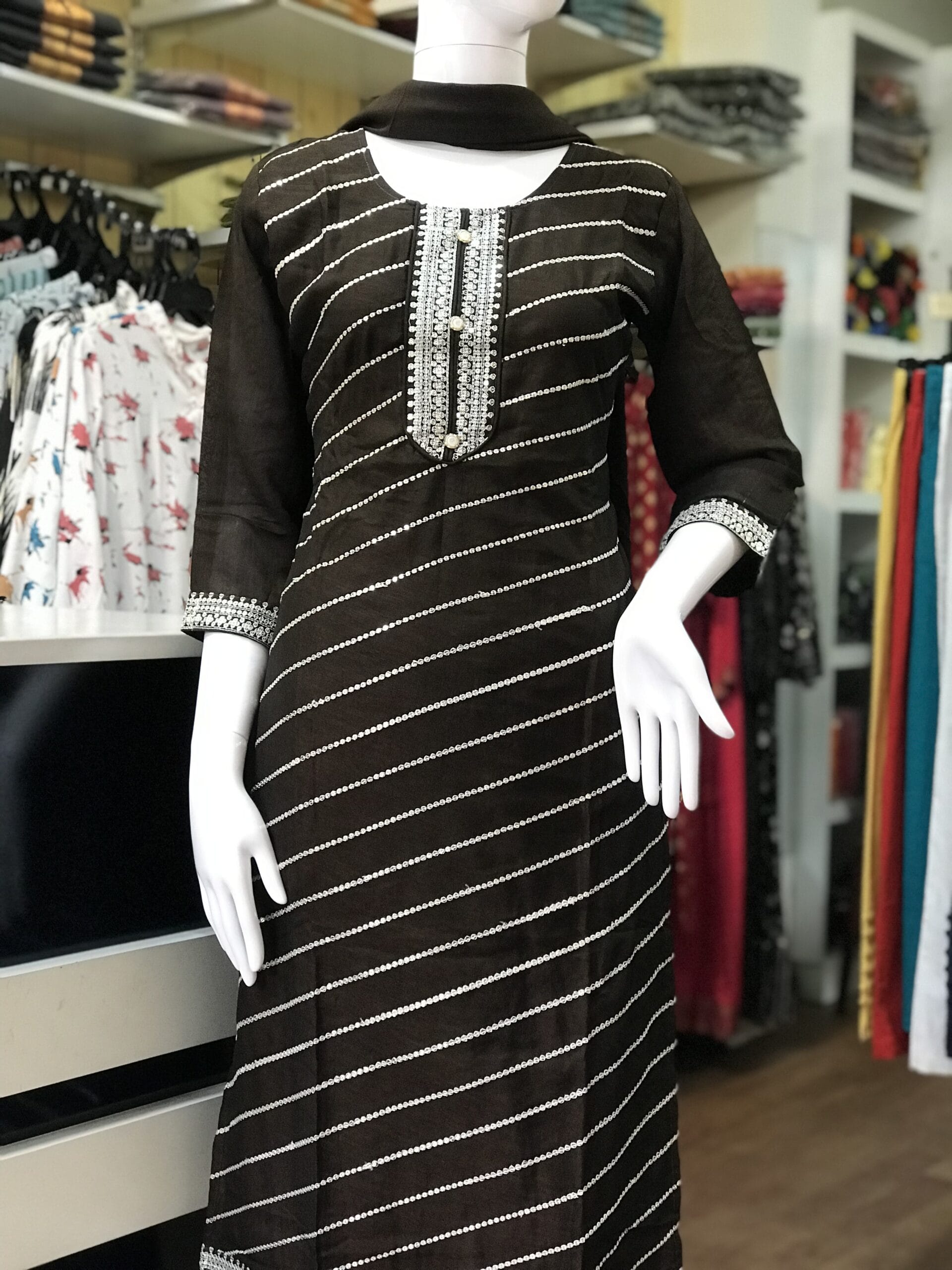 Coffee Brown Embroidered Set