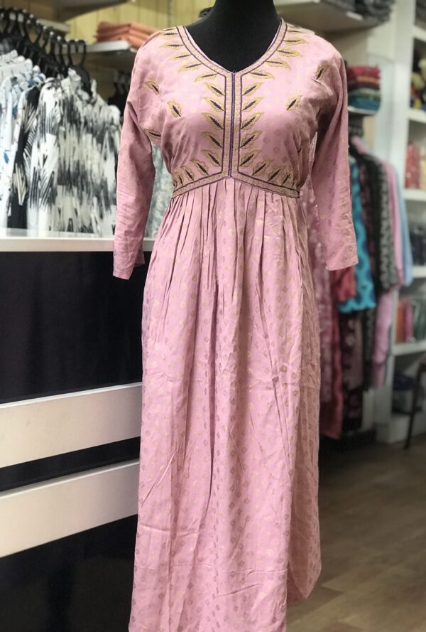 Pinkish Embroidered Alia Cut Kurti