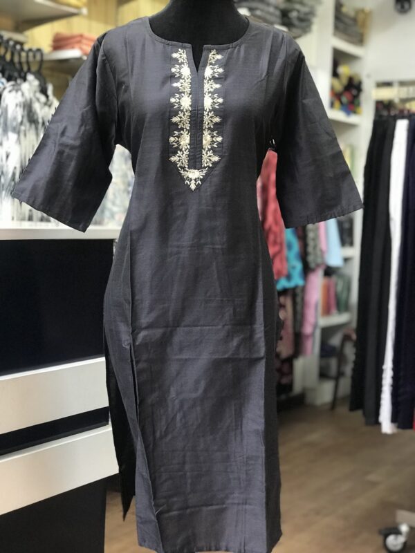 Black Casual Wear with Neckline Embroidery - Image 2