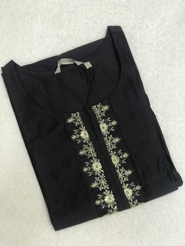 Black Casual Wear with Neckline Embroidery