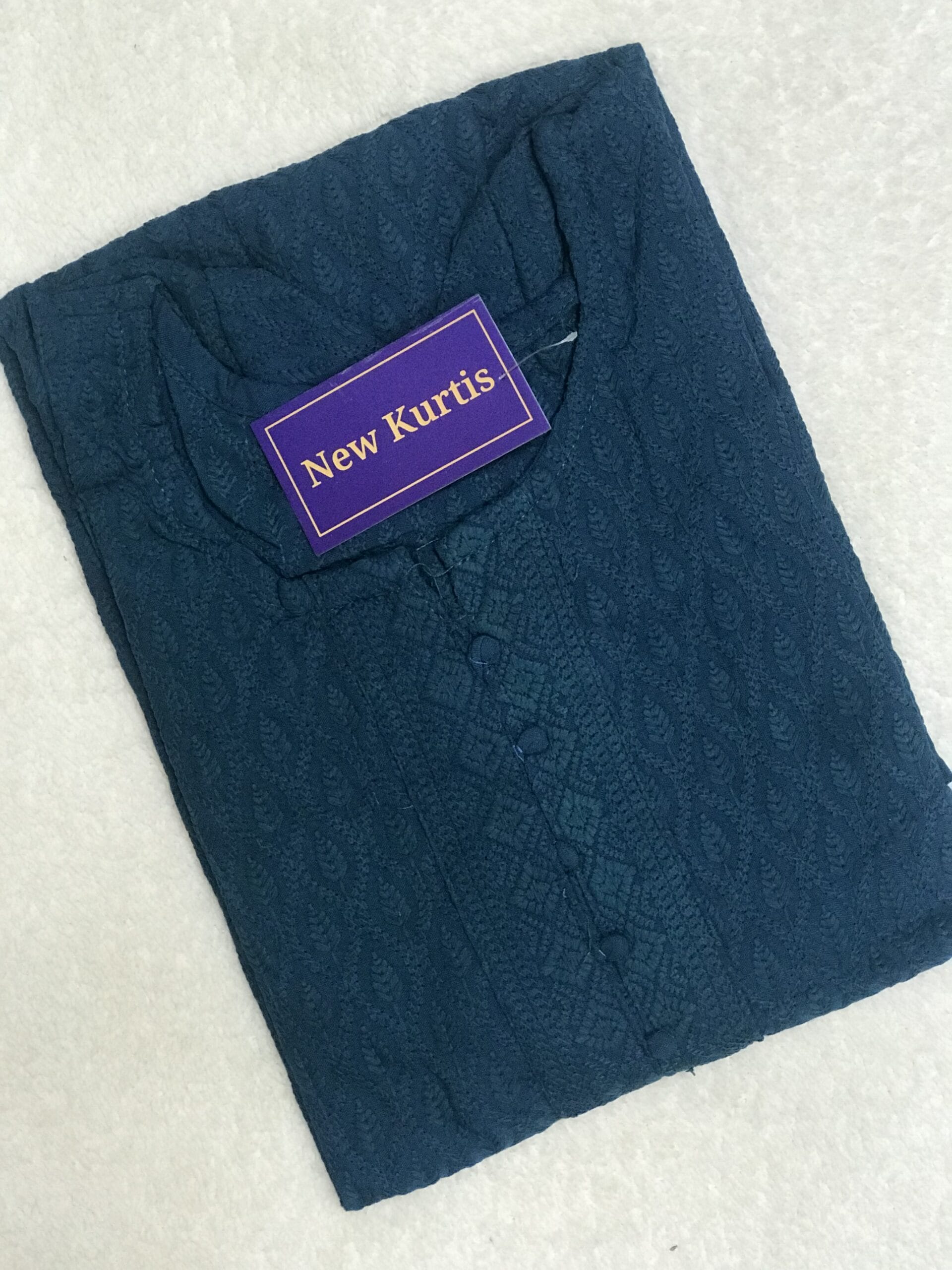 Peacock Blue Chickenkari Embroidered Kurti