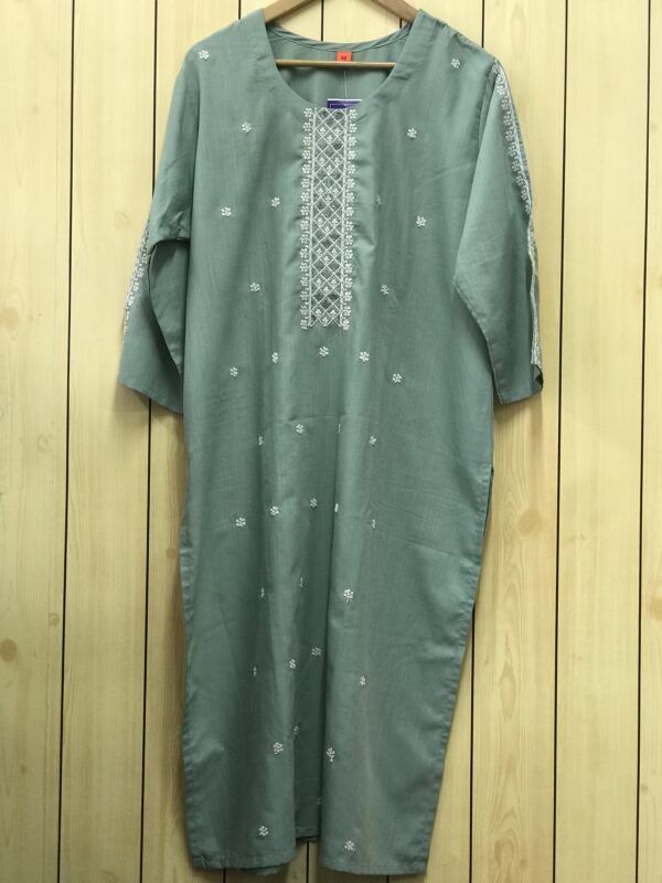 Embroidered Light Green Cotton Kurti