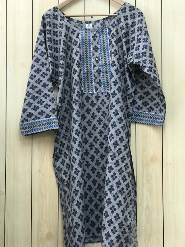 Elegant Grey Cotton Two-Piece Set