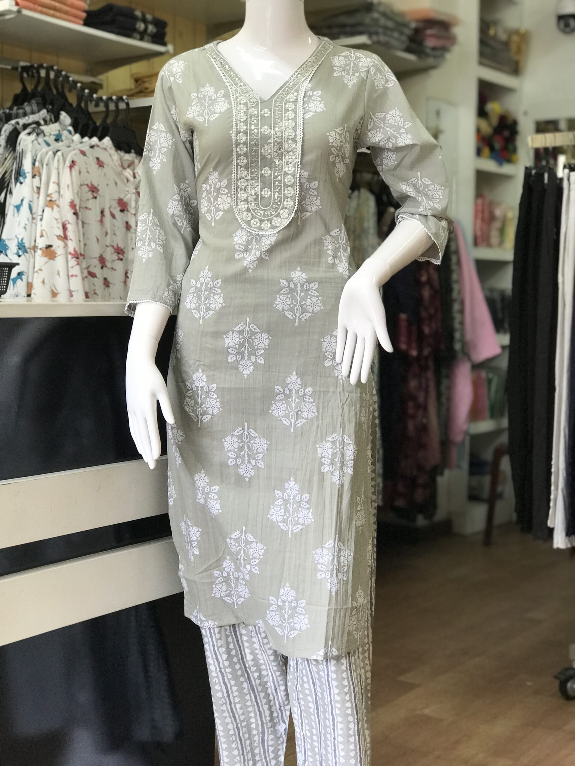 Comfortable Grey Cotton Two-Piece Set