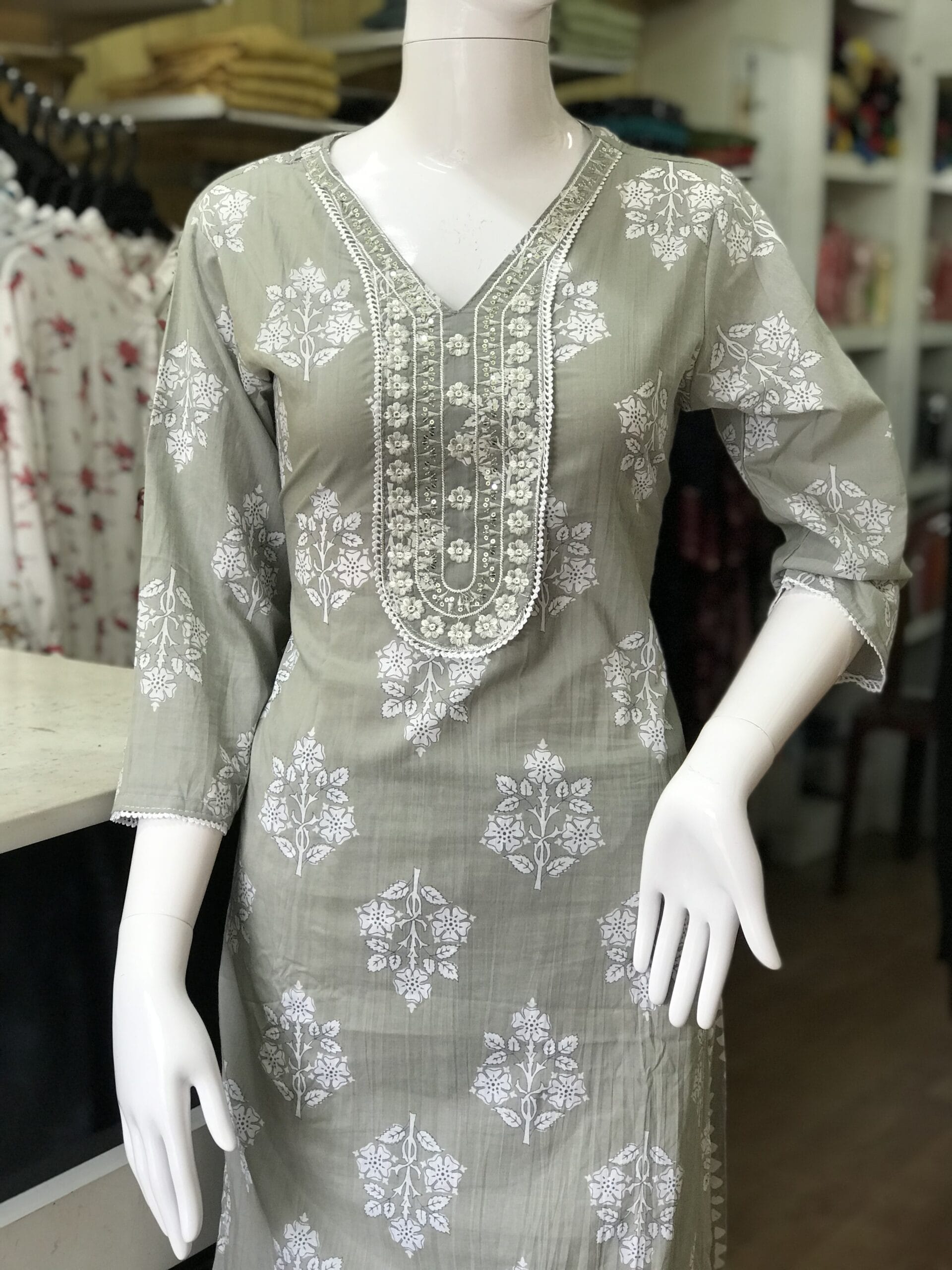 Comfortable Grey Cotton Two-Piece Set