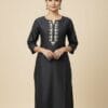 Black Casual Wear with Neckline Embroidery