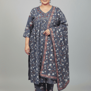 Elegant Grey Printed Alia-Cut Kurti