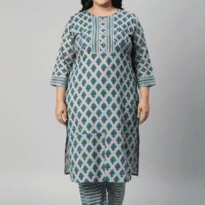 Elegant Grey Cotton Two-Piece Set