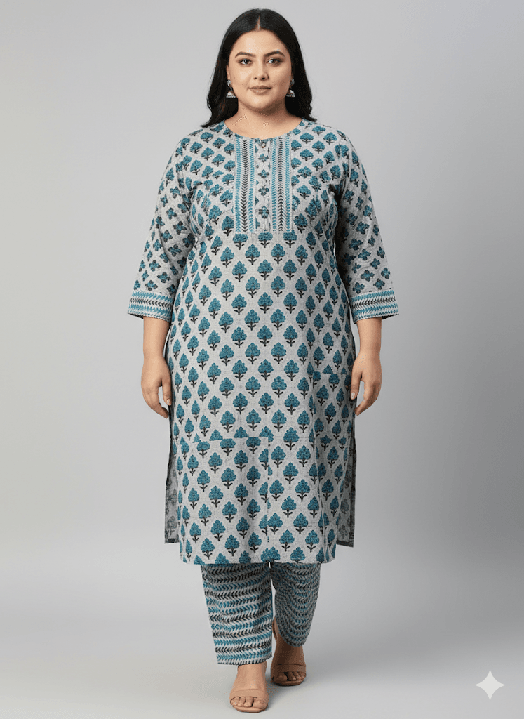 Elegant Grey Cotton Two-Piece Set