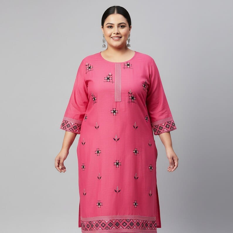 Beautiful Pink Embroidered Plus Size Kurti