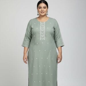 Embroidered Light Green Cotton Kurti