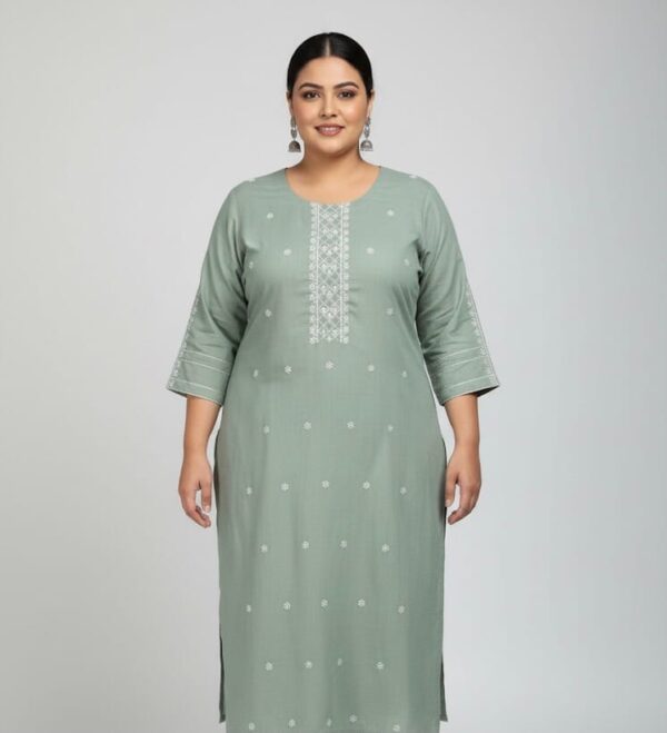 Embroidered Light Green Cotton Kurti