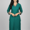 Bottle Green Cotton Casual Kurti with Elegant Border