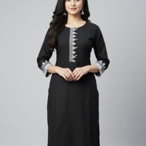 Black Cotton Plain Casual Wear