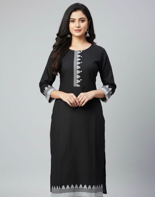 Black Cotton Plain Casual Wear