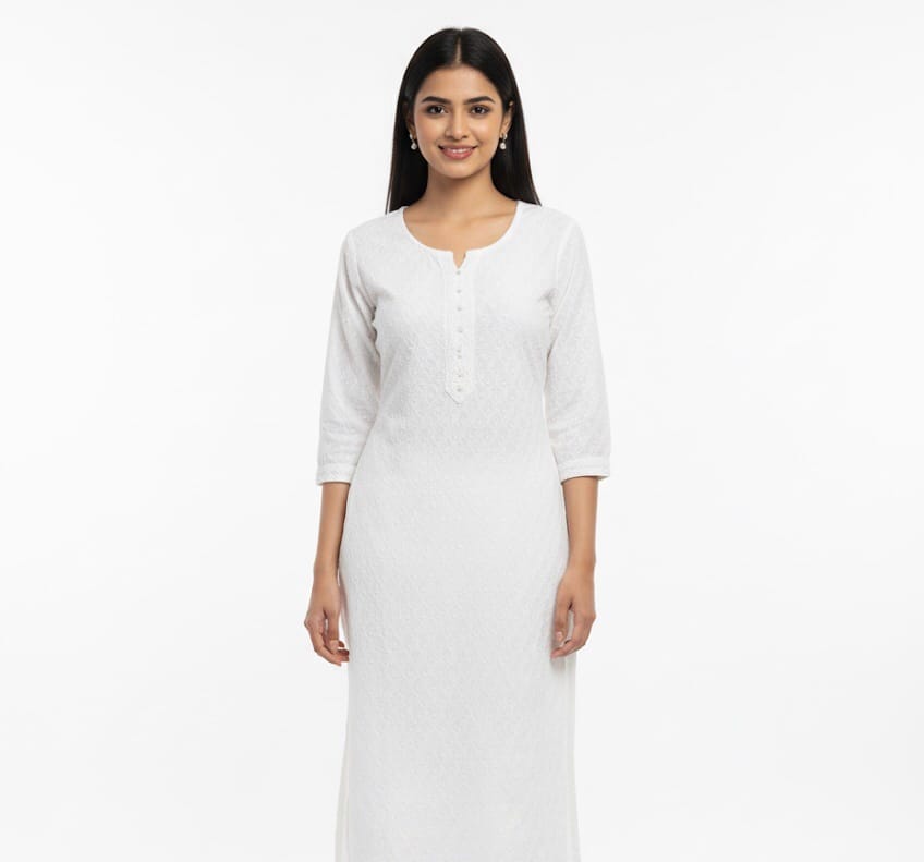 White Chickenkari Embroidered Casual Wear