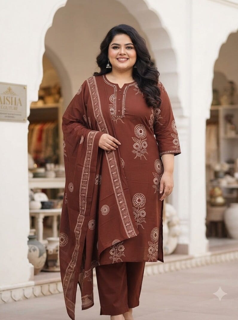 Brown And White Cotton Plus Size Set Sri Lanka