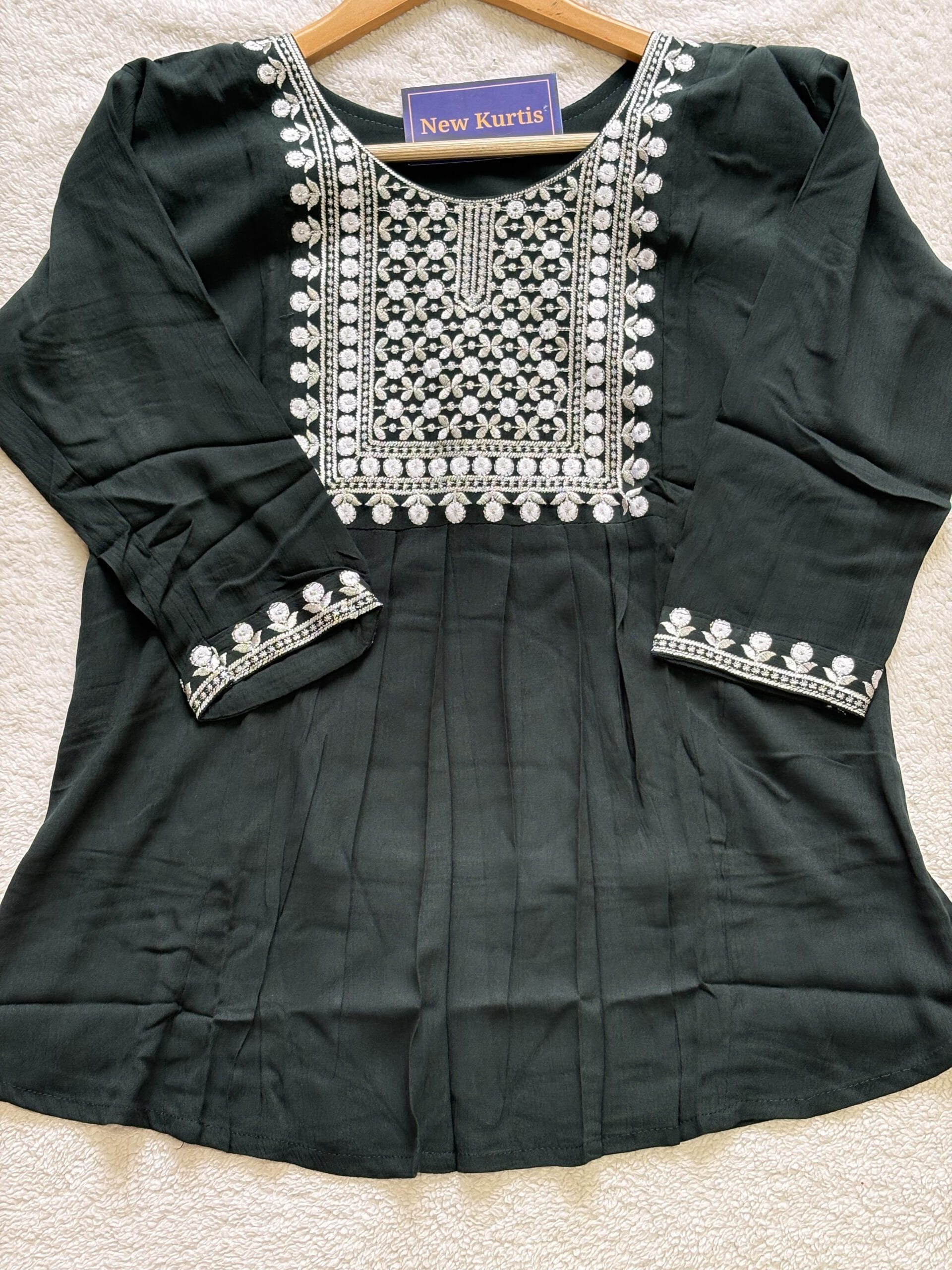 Graceful Green Embroidered Short Kurti