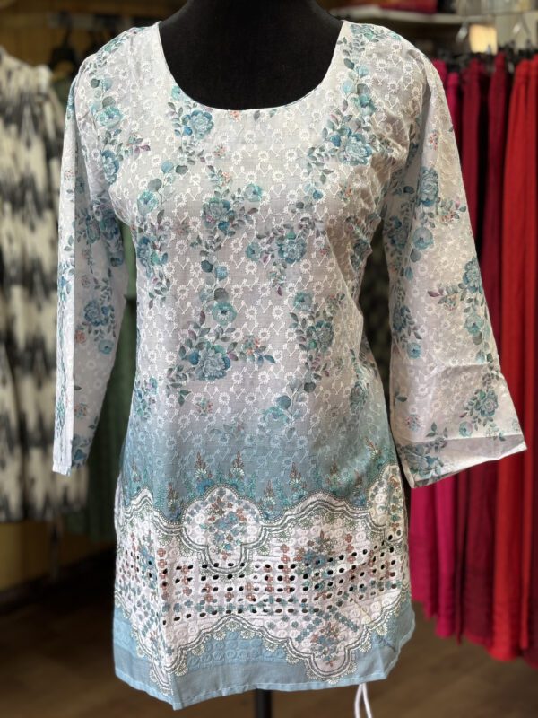 Elegant White Embroidered Short Kurti