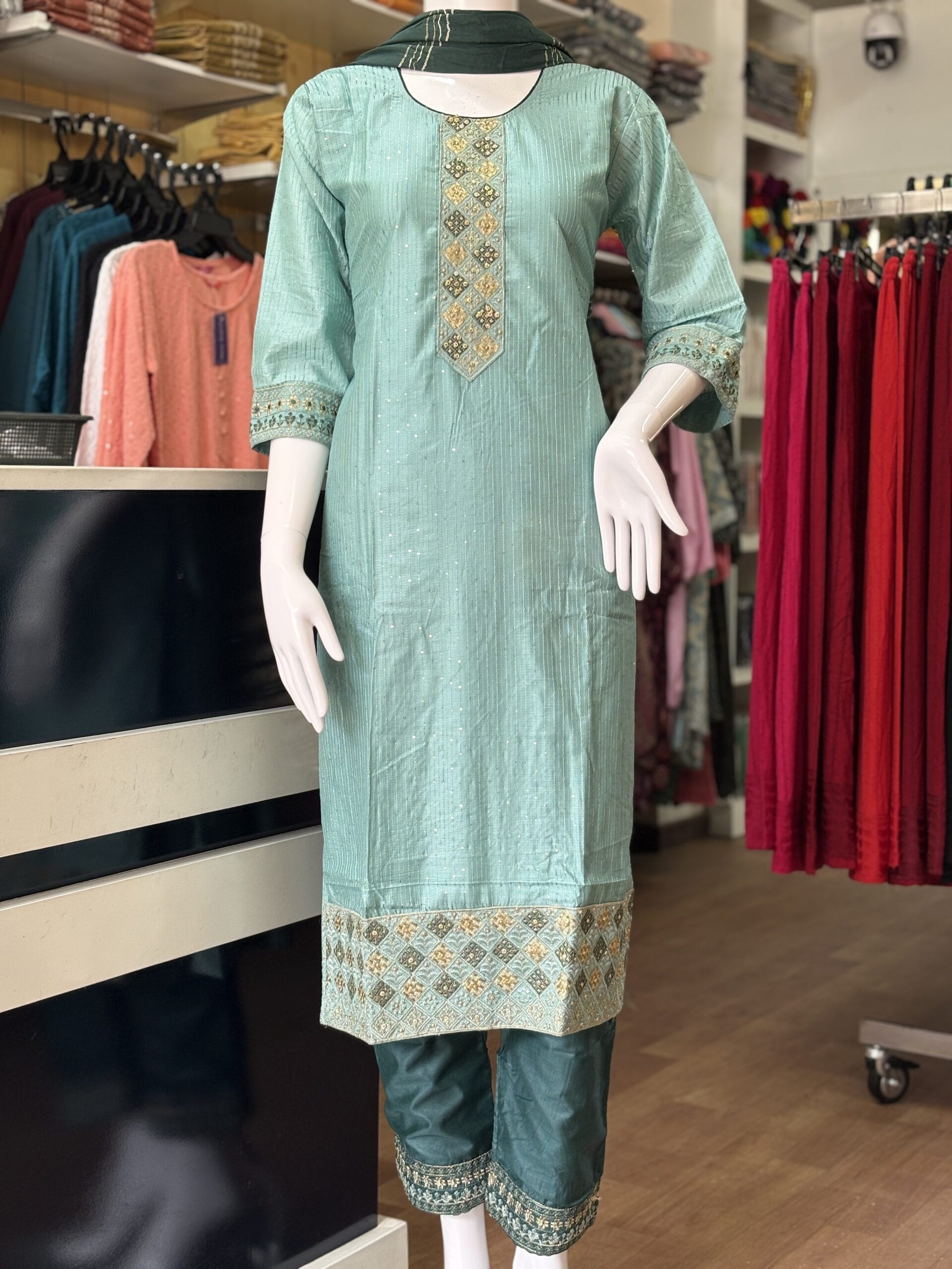 Elegant Sky Blue Embroidered Kurti Set