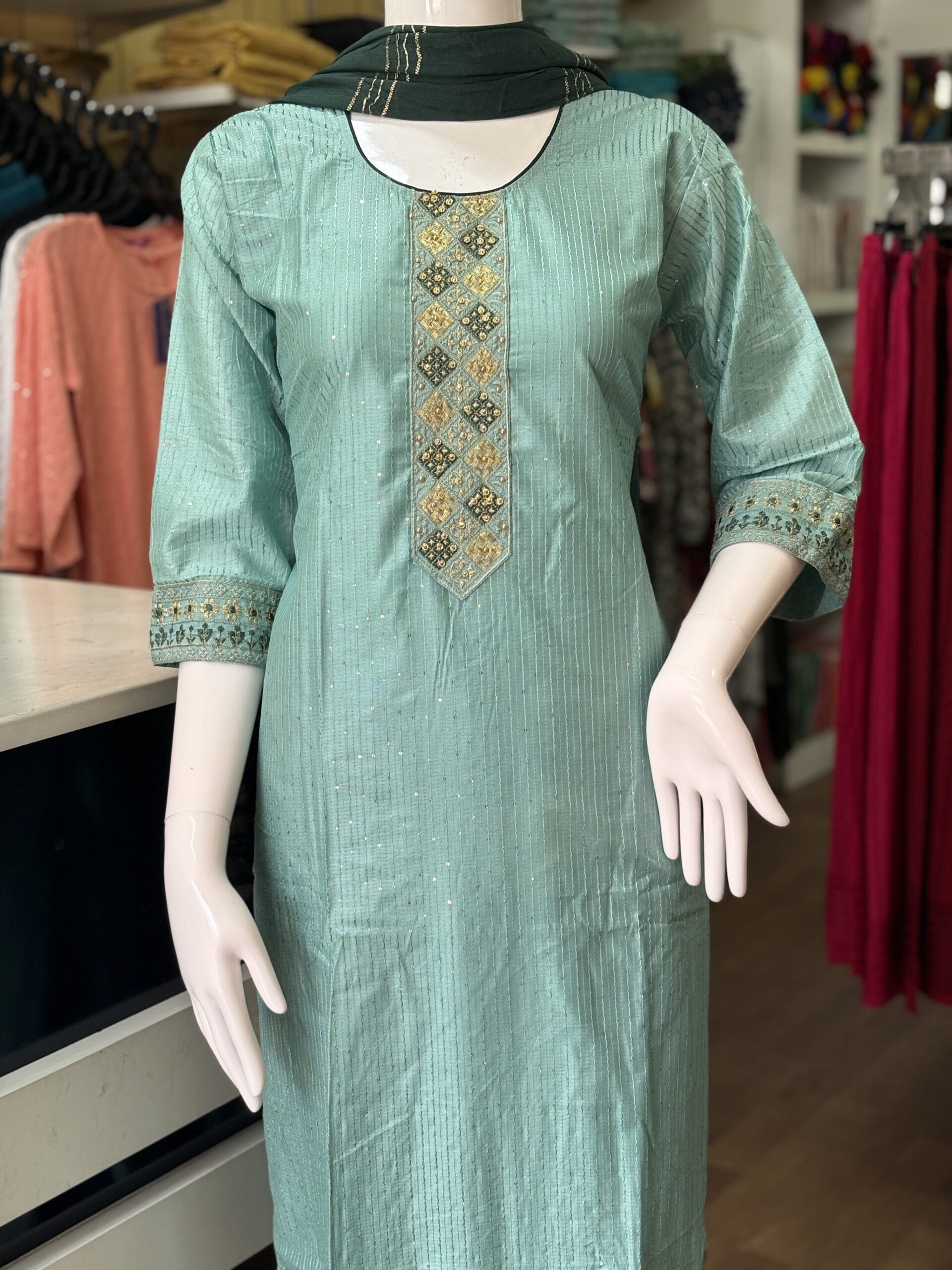 Elegant Sky Blue Embroidered Kurti Set