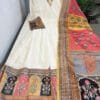 White Anarkali with Multicolor Border and Shawl
