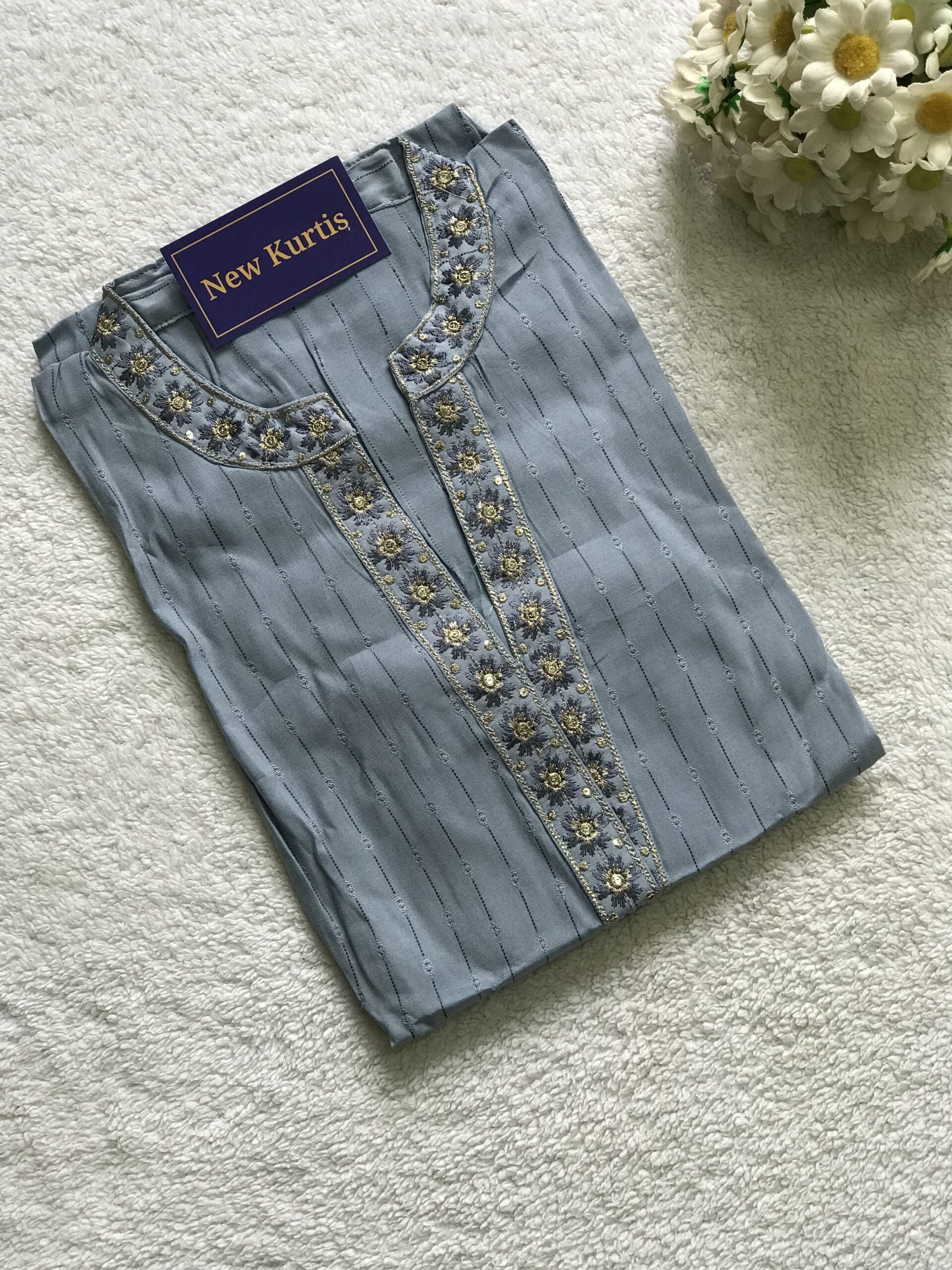 Embroidered High Neck Casual Kurti