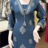 Stylish Blue V-Neck Embroidered Kurti Set