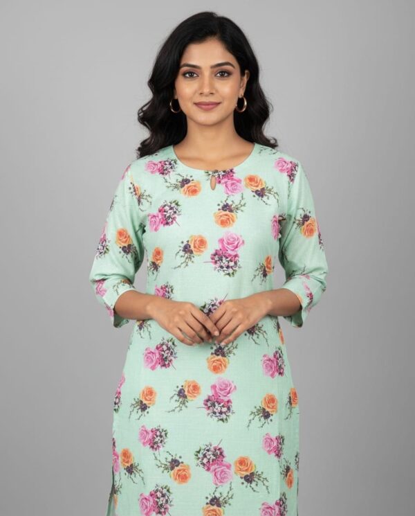 Light Green Floral Short Kurti