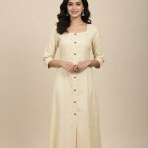 Cream A-Line Frock Kurti