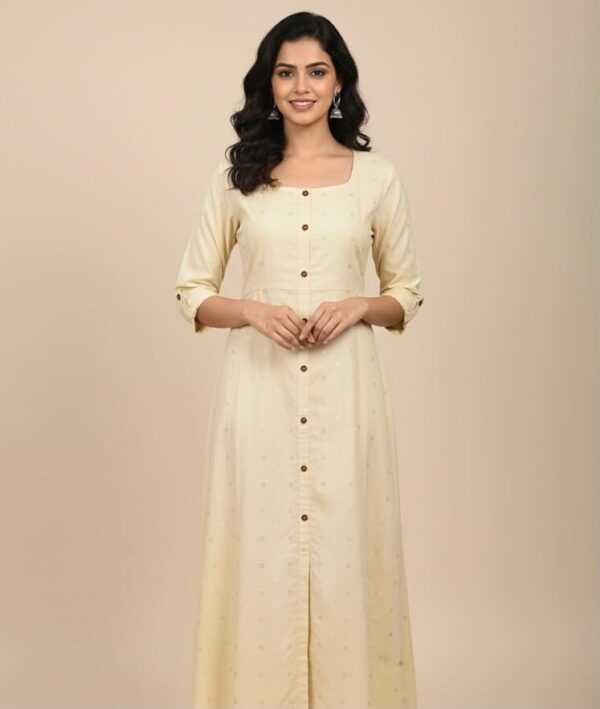 Cream A-Line Frock Kurti