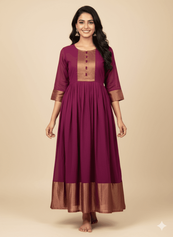 Magenta Anarkali with Traditional Border