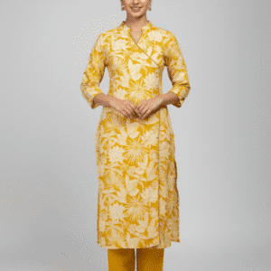 Yellow Cotton Kurti & Pant Set