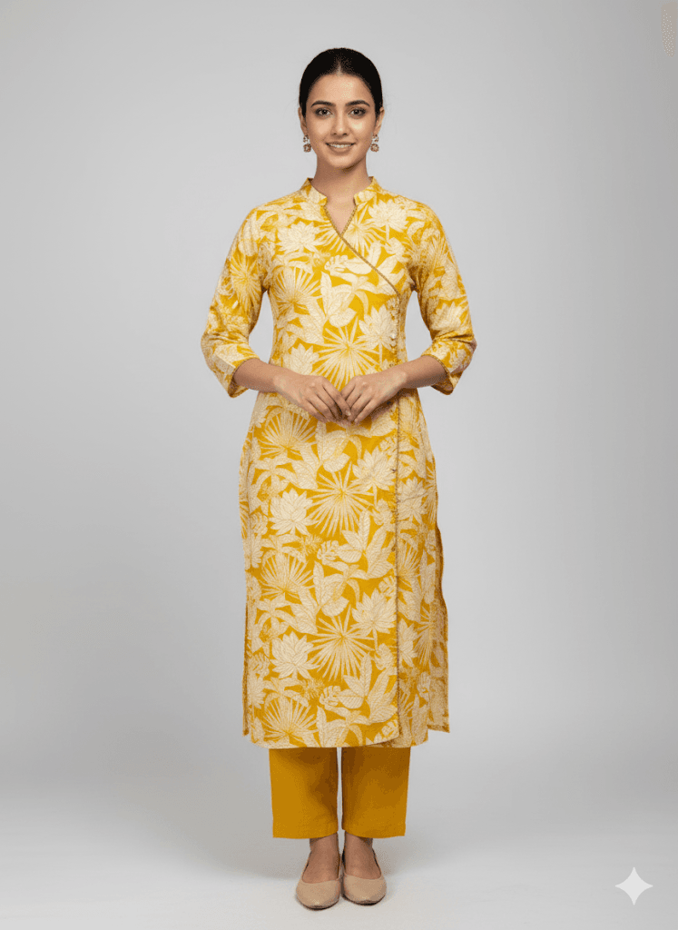 Yellow Cotton Kurti & Pant Set