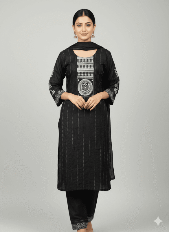 Black Embroidered Kurti Set