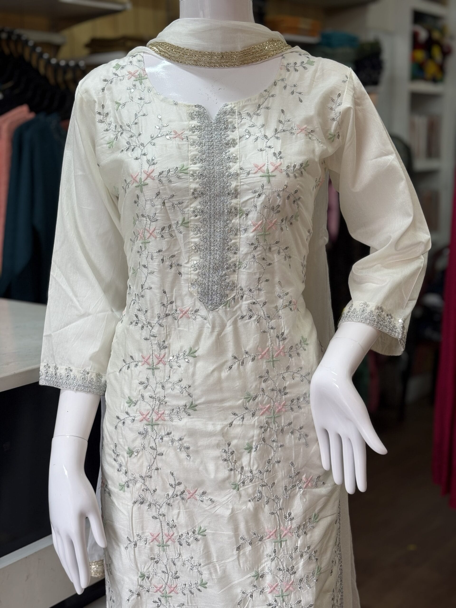White Embroidered set Kurti