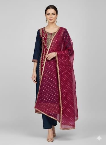 Royal Dark Blue and Pink Embroidered Rich Set