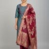 Elegant Grey Pattu Board Shawl with Mirror Work