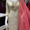 Graceful Cream and Pink Embroidered Shawl Kurti Set