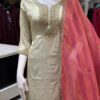 Graceful Cream and Pink Embroidered Shawl Kurti Set
