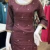 Chic Brown Embroidered Kurti Set