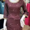 Chic Brown Embroidered Kurti Set